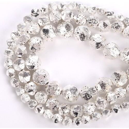 Natural Faceted Silver Volcanic Rock Stone Beads Hematite Loose Spacer Beads For Jewelry Making Diy Necklace Bracelet 6/810mm