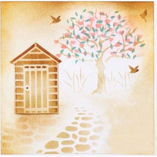Rural Small Courtyard Scenescape Stencil for DIY Scrapbooking DIY Paper Card Craft Fun Plastic Templates Decor New