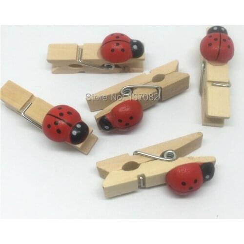 100pcs Wood Ladybug Ladybirds Pegs Clothespins Clothes Pins 35mm Embellishments For Scrapbooking Baby Crafts Wedding Decorations