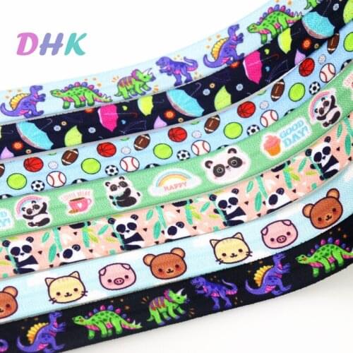 DHK 5/8'' 50yards Dinosaur Umbrella Panda Ball Printed Fold Elastic FOE Stretch Ribbon Hairbow Headwear Headband DIY OEM S1559