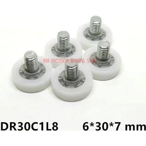 DR30C1L8 Screw Pulley Bearing 6*30*7 mm ( 2 PCS ) Doors and Windows Roller Mute Wheel POM 636 M6*8 Plastic Covered Bearings