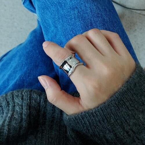 INS 100% Authentic 925 sterling silver Glossy Irregular Wave Lines Mobius Wider band long Rings gEOMETRIC adjust TLJ938