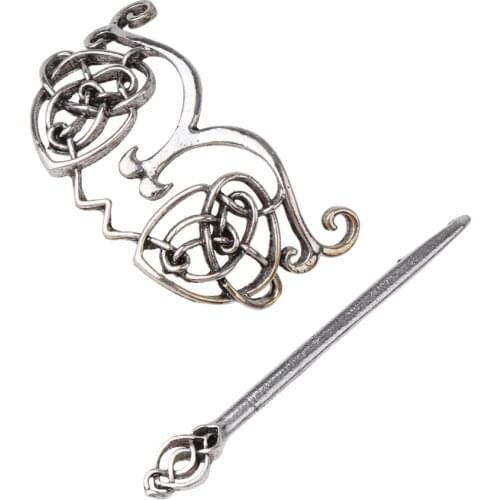 2Pcs Vintage Retro Hair Clips Creative Hair Stick Viking Style Metal Hairpin Hair Accessories for Girls Silver