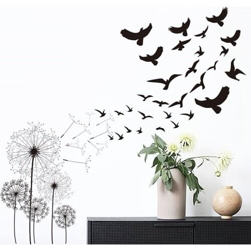 Creative Dandelion Flying Birds Wall Sticker Living Room Sofa Background Decoration Mural Wallpaper Bedroom Home Decor Stickers