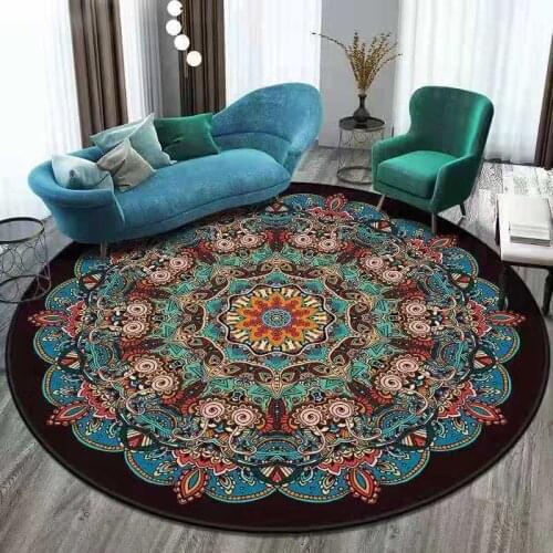 Retro Mandala Lotus Flower Pattern Round Carpet Chair Floor Mat Soft Carpets For Living Room Anti-slip Rug Bedroom Decor Carpet