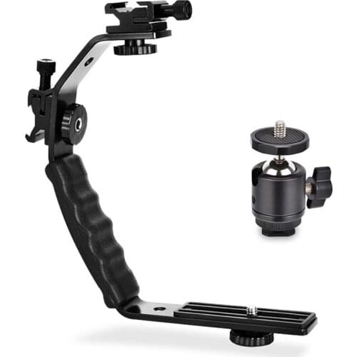 L Bracket Padded Handheld Holder L Brackets Heavy Duty Adapter With Ball Head And Dual Flash Hot Cold Shoe Mount For Dslr Camera