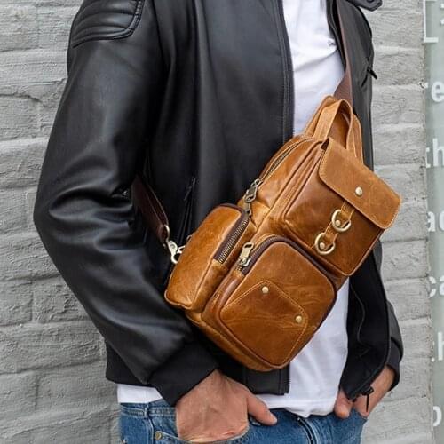 Luufan Crazy Horse Leather Chest Bag For Man Cow Leather Big Sling Bag Male Chest Pack Real Leather Crossbody Bags Riding Bags
