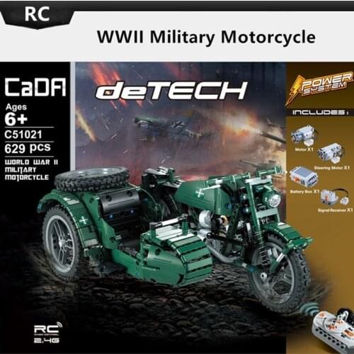 Military Electric RC Motorcycle Model 2.4G Wireless Remote Control Creative Assembly Childrens Educational Building Block Toys