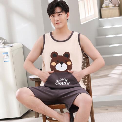 New Arrival Summer Pajamas Men Cartoon Sleep Vest Shorts Set Large Size 4XL Mens Sleeveless Casual Tracksuit Pijamas Hombre