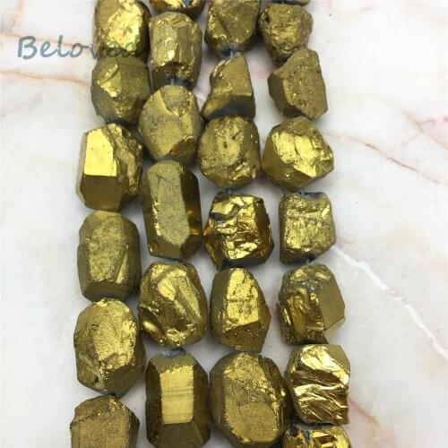 Unpolished Faceted Gold Titanium Crystal Quartz Nugget Beads,Raw Quartz Gems Stone Pendant Beads For Jewelry DIY, BG18280