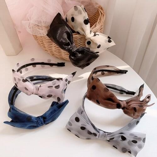 20 PCS/lot Sweet Transparent Mesh Polka Dot Bow Hair Bands Hoop Polka Dot Lace Hair Hoop Accessories for Women