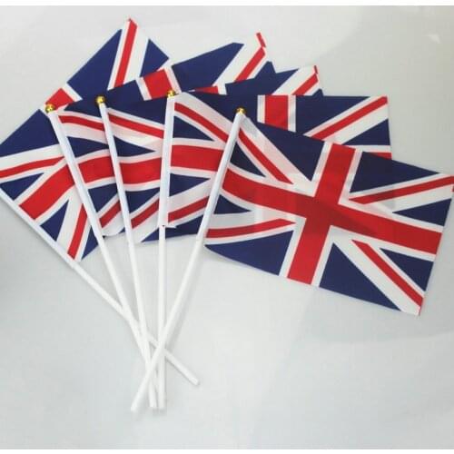 Wholesale England 100pcs United Kingdom flag British Hand Waving Flag 14*21cm Polyester Flag procession meet party decoration