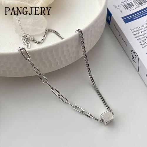 PANGJERY 925 Sterling Silver Splicing Necklaces for Women INS Fashion Temperament Exquisite Simple Small Cube Party Jewelry Gift