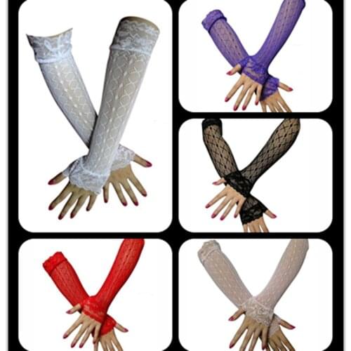 2016 High Quality New Arrival Fashion Long Mesh Female Hollow Fingerless Gloves Punk Multicolor Night Club Sexy Gloves Women 620