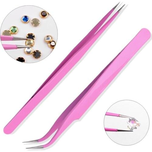 1pcs Professional Makeup Eyelash Tweezers for Volume Eyelash Extension Pink Eyebrow Tweezers Curler Nipper Makeup Beauty Tools