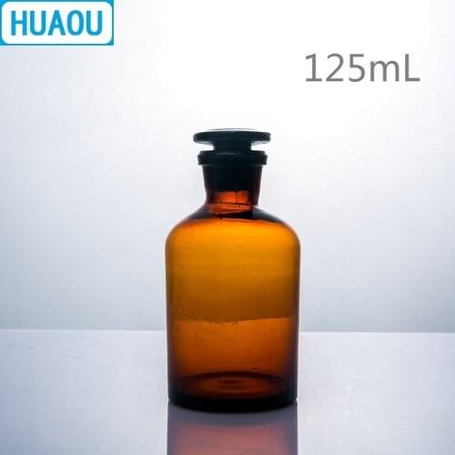 HUAOU 125mL Narrow Mouth Reagent Bottle Brown Amber Glass with Ground in Glass Stopper Laboratory Chemistry Equipment