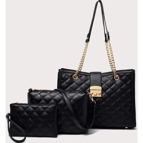 Luxury Pu Leather Handbags Women Chain Shoulder Bags Designer Ladies 3 Pieces Set Crossbody Bags for Women Casual Female Tote