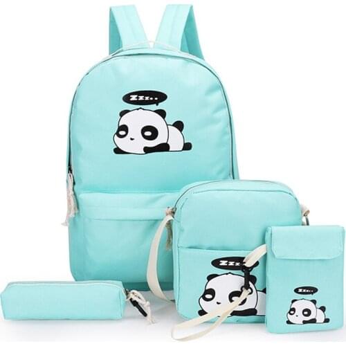 New Feminine Large Capacity Canvas Shoulder Schoolbags Backpack 4pcs/Set Women Cute Panda Print Backpacks Girls Mochila