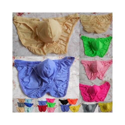 Mens sexy ice cool silk brief briefs underwear with big pennis cock pouch