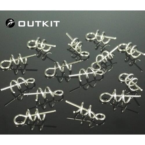 OUTKIT 50Pcs Spring Lock Pins Stainless Steel Soft Bait Lure Spring Lock Pin Crank Hook Connector Fixed Latch Fishing Tackles