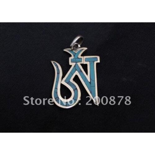 Tibetan JewelryTBP067 Tibetan Man`s brass inlaid turquoise pendant40*32mmTibetan OM amulets