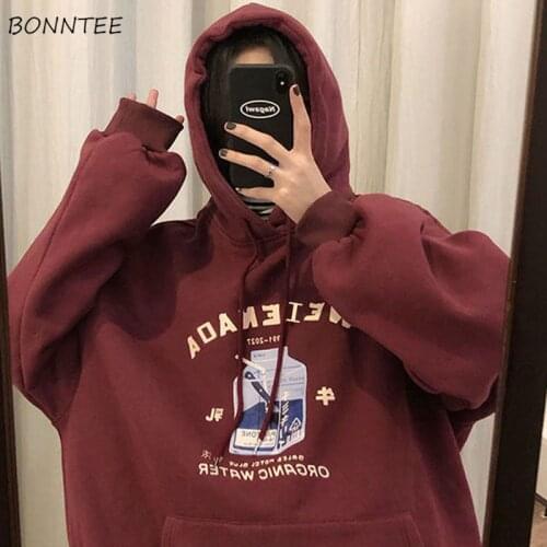 Hoodies Women Oversize Streetwear Harajuku Winter BF Thicker Graffiti Kangaroo Pocket All-match Sweatshirt Print Loose Tunic