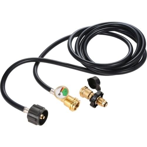 Gas Grill Heater 12 Feet Propane Tank Hose Extension With Gauge And Propane Tank Adapter Converts POL To QCC1 / Type 1