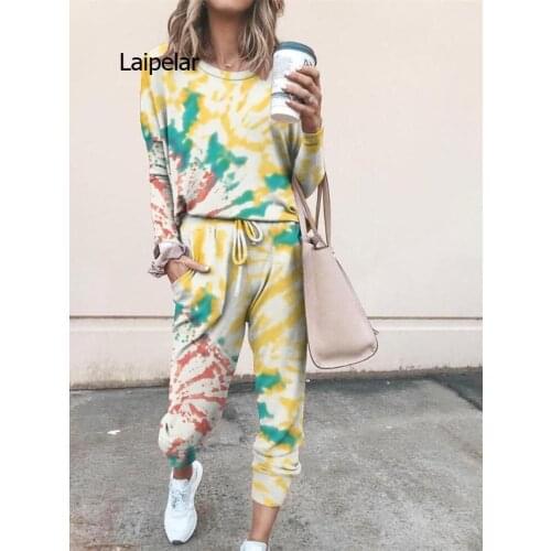 Womens Basic Tie Dye Two Piece Set Hoodie Tracksuit Pant Loungewear Jogger Pants Drawstring Patchwork Tops