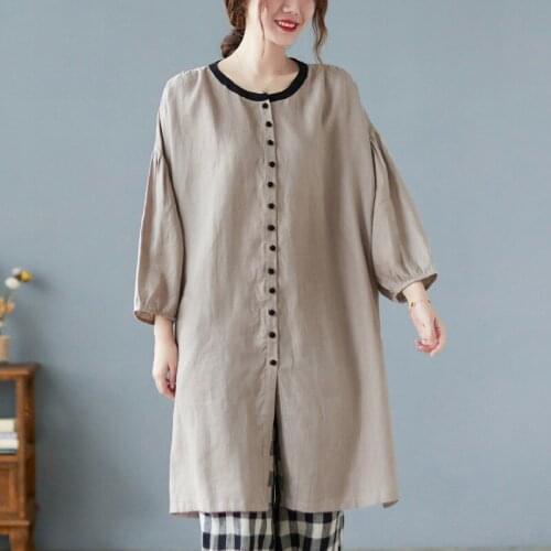 Women Cotton Linen Casual Trench Coats New Arrival 2021 Autumn Vintage Style O-neck Single Breasted Female Long Jackets B884