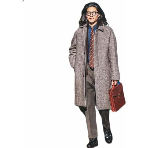 Winter Solid Streetwear Woolen Overcoat Warm Mens Thick Singal Breasted Loose Mid-Length Casual Trench Coat Male Jacket