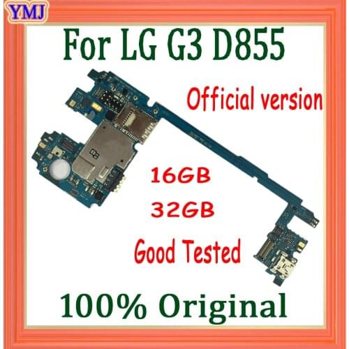 100% Original unlocked for LG G3 D855 Motherboard with Android System,16GB/32GB for LG G3 D855 Mainboard,Good Working