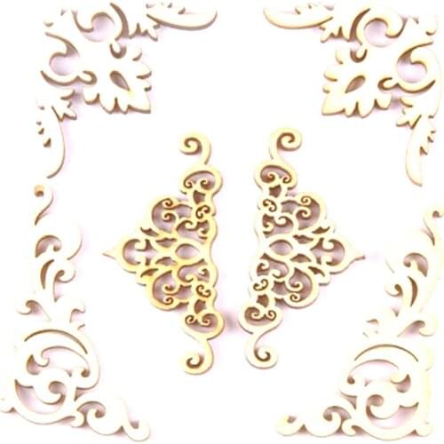 20Pcs Natural wood Embassies Scrapbook Diy Book Corner Flower Edge Pattern Wooden Ornaments Handmade Album Corners