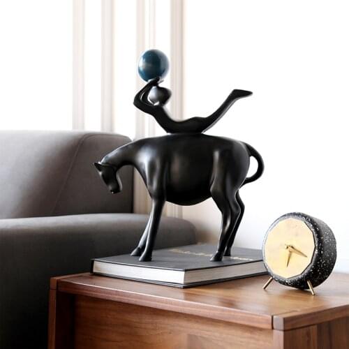 Abstract Figure Playing Blue Ball On The Horse Statue Art Decoration Handicraft Resin Figurine Art Modern Home Decor Ornament