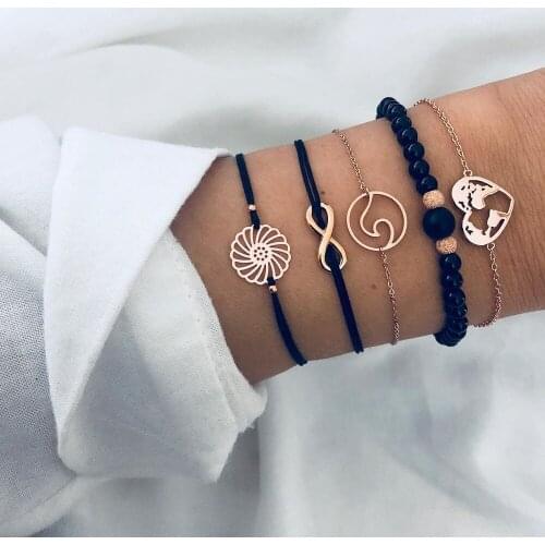 Bohemian Wave Charm Bracelets Bangles For Women Fashion Gold Color Map heart Bracelets Sets Jewelry Party Gifts Party Gifts