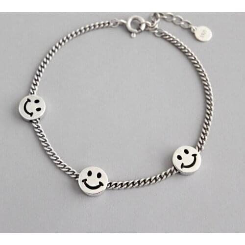 Fashion S925 Sterling Silver Bracelet For Women INS Retro Distressed Smiley Bracelet Student Personality Bracelet Jewelry