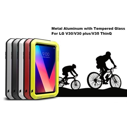 For LG V30 plus Love Mei case Heavy duty protecion case For LG V35 ThinQ anti-knocked Metal Aluminum withTempered Glass Cover