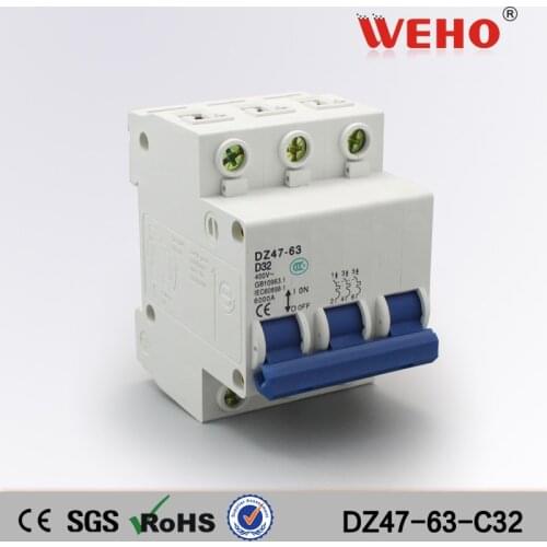 DZ47-63-C32 3P Types MCB Mini Circuit Breaker32A 6KA For Lighting System