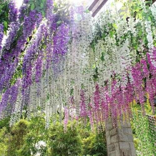 110CM long Elegant Artificial Silk Flower Wisteria Vine Rattan For Wedding Centerpieces Decoration Bouquet Garland Home Ornament
