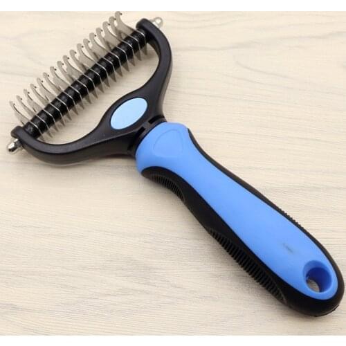 VZZ Pet Grooming Tool - 2 Sided Undercoat Rake for Cats Dogs brush - Safe Dematting Comb for Easy Mats Tangles Removing