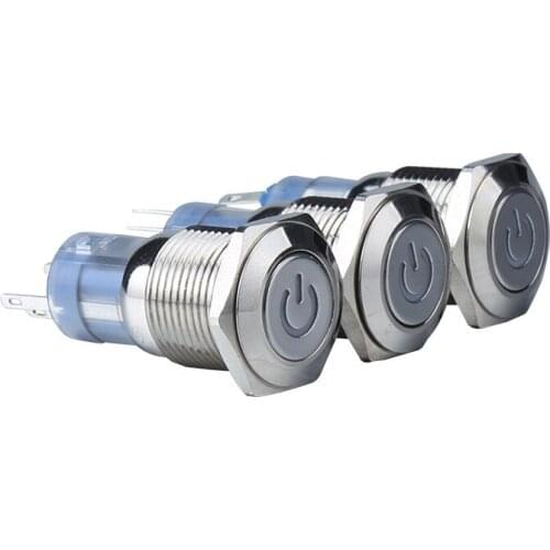 Metal Push Button Switch Hole Size 16mm Waterproof Self-lock Jog switch with Power sign lamp 16F-11SDP-J