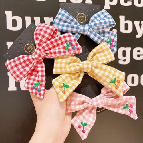 Plaid Striped Cherry Cute Lovely Big Hair Clips For Girl Woman Pink Blue Red Hairpins Fashion Headdress 2021 New