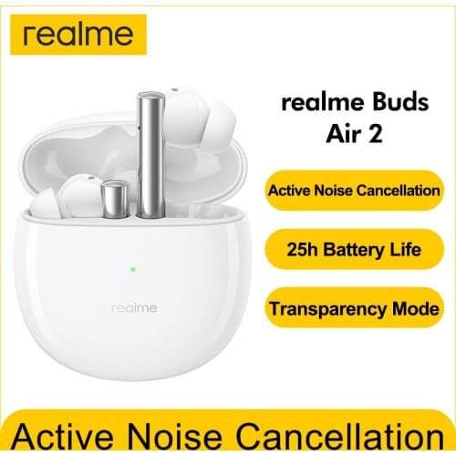 Realme buds air 2 ANC Wireless Earphone 25hrs Total Playback 88ms Super Low Latency 10mm Hi-Fi Bass Boost REAL STOCK