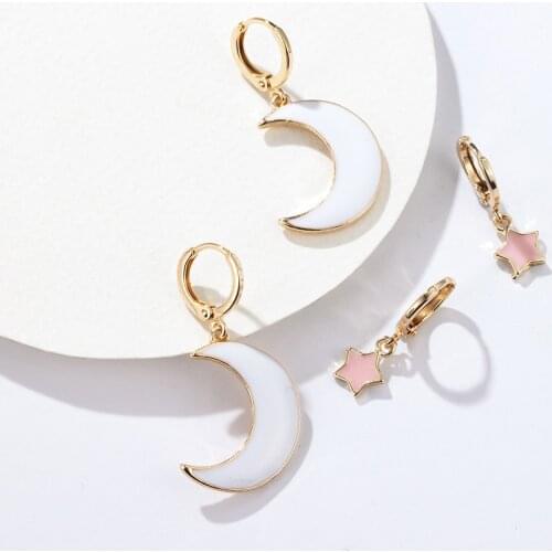 Sloong New Star Moon Hoop Earrings for Women Enamel Gold Hoop Earrings jewelry Endless Earrings Drop shipping