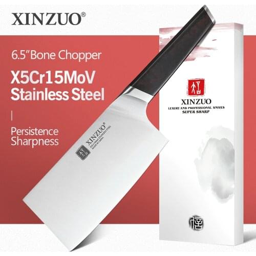 XINZUO 6.5 inch Bone Chopper Knife X5Cr15Mov Stainless Steel Kitchen Knife Chef Cutting Bone Meat Vegetables with Ebony Handle