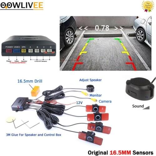 OOWLIVEE Parktronic Original 13mm Flat Car Parking Sensor 4 Car Sensors Reversing Alarm Buzzer 12v Video System Black White Red