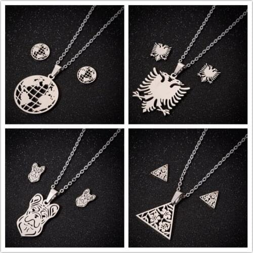 Oly2u Punk Outdoor Travelling Round World Map Necklaces Unqie Design Bird Flower Earrings for Adventure Women Girls Jewelry Sets