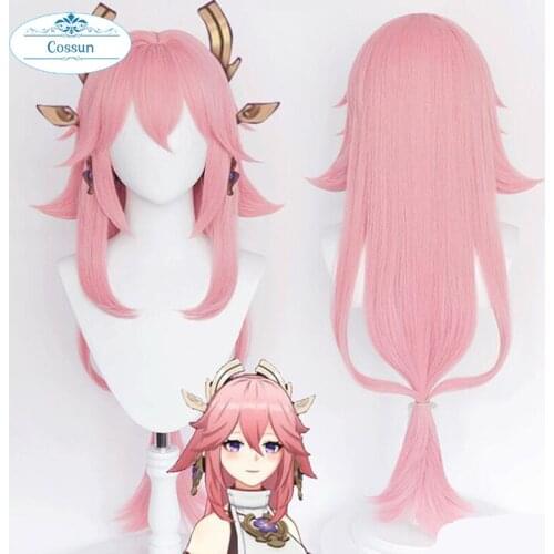 Genshin Impact Yae Guuji Wig Cosplay Costume Women Party Synthetic Hair Pink Halloween Props 85cm Length