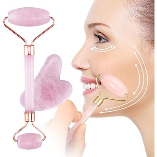 Rose Quartz Roller Slimming Face Massager Natural Agate Jade Guasha Facial Roller Face Personal Care Beauty Massage Tool At Home