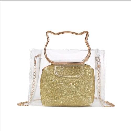 Luxury Handbags Women Bags Designer PVC Transparent Bag Chain Crossbody Bag Lady Metal Tote Bag 2pcs/set