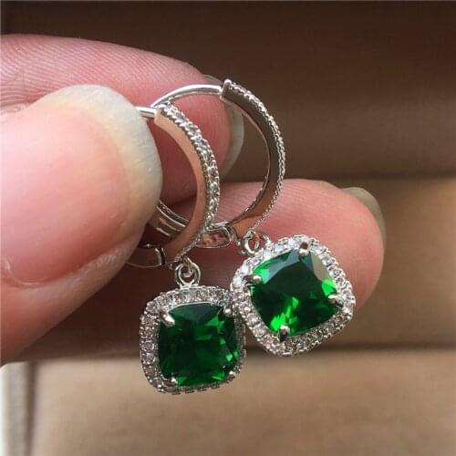Luxury Female Small Drop Earrings With Zircon Vintage Silver Color Wedding Earrings For Women Black Blue Green Stone Earrings